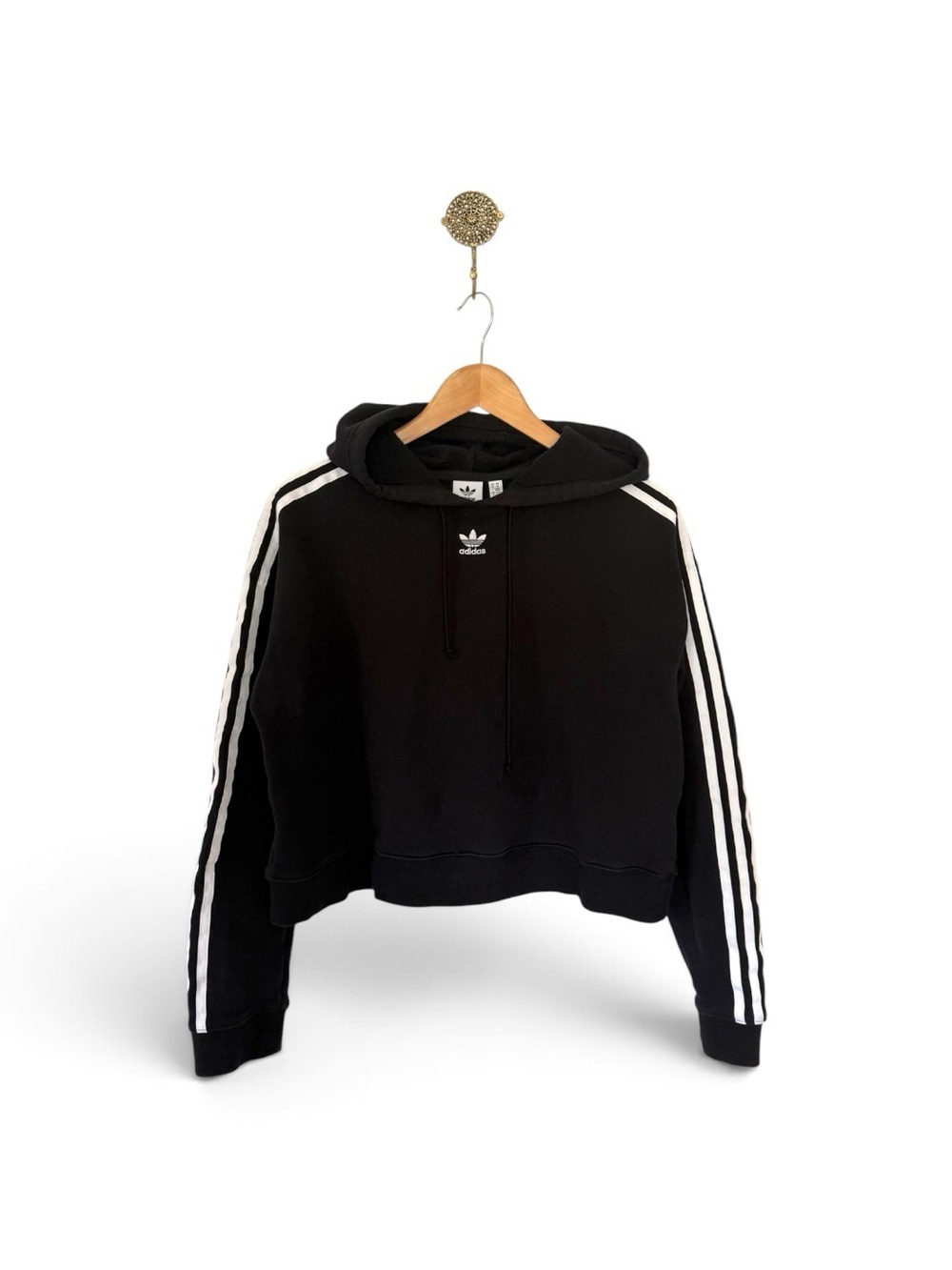 Adidas Originals Women’s Cropped Hoodie Size M | Black with White Stripes